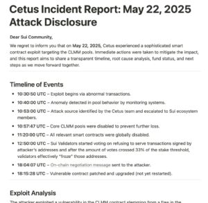 cetus timeline of incident report